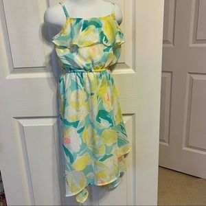 Floral Summer girls dress - Hawaiian - yellow - blue - size 5